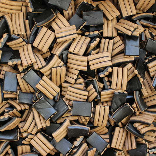 Chocolate Flavoured Sweet Black Liquorice Stripes - 2kg Wholesale Bag