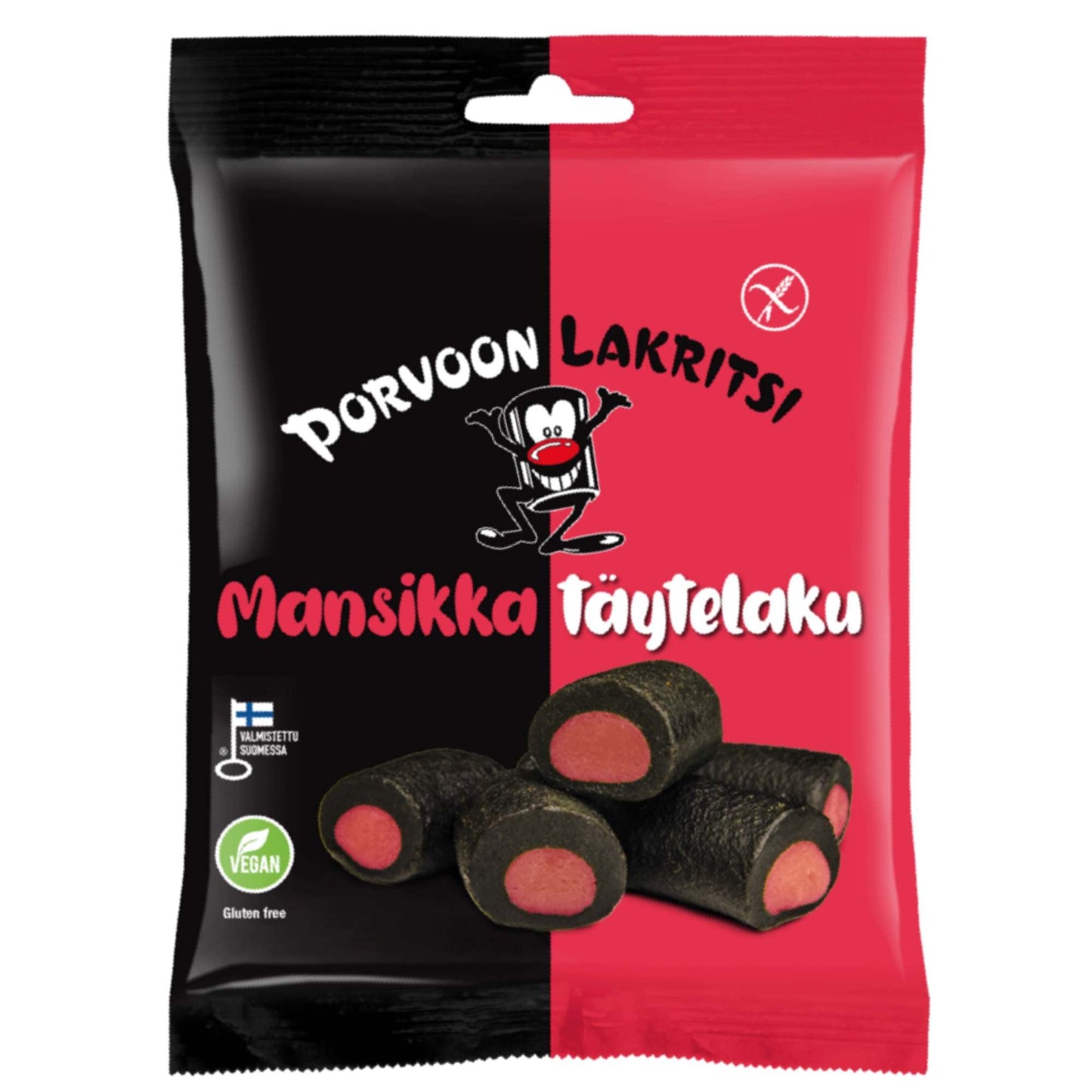 Porvoon Lakritsi Mansikka - Strawberry Filled Sweet Black Liquorice - 150g